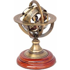 Handmade Brass Armillary Sphere Globe Clock Spherical Astrolabe Vintage Compass Handmade Nautical Decor for Office Desk & Home Decoration