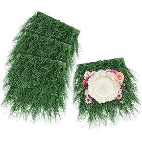 XLX TURF Faux Thatch Grass Placemats, Greenery Table Centerpiece for Spring Garden Wild One Birthday Party Decor, Miniature Artificial Straw Grass Patch for Crafts -11"x11", 4 Pack