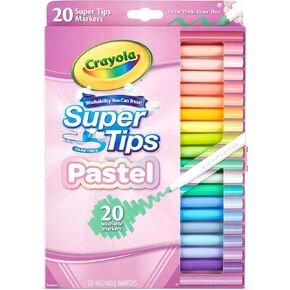 CRAYOLA Pastel- Super Tips Washable Medium Tip Markers - Pack of 20, for School and Leisure, Assorted Colours Pastel