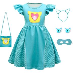 Girls Superhero Cosplay Costume Kitties Dress Movie Character Cat Dress Up Outfits