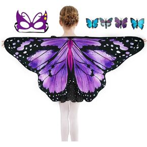 Kids Butterfly Wings Costume Girls Fairy-Wings Toddler Dress Up Play Costumes Butterfly Hair Clip Mask Party Favors (Purple Green sets)