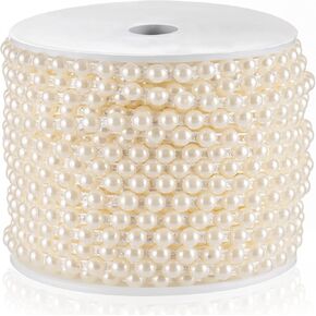 Half-Round Pearl Bead Garland String 11 Yards, 10MM Flat Pearl Beaded Spool Roll Crafts for Wedding Party Decoration (Ivory)