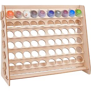 PH PandaHall Paint Rack Organizer 60 Holes Wooden Paint Storage Organizer Stand Display Craft Paint Holder Pigment Ink Bottle Paints Tool Storage for Miniature Paint Set Hole: 1.3 inch