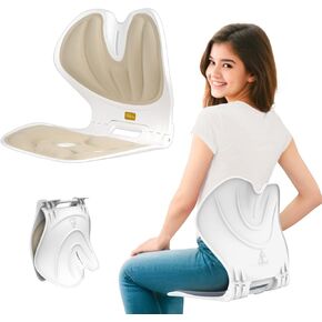 Foldable Lumbar Back Support Chair Ergonomic Curve for Posture Corrector Back Pain Relief Perfect for Floor Seat Officework Homework Children Teenagers Youth (Grey Blue)