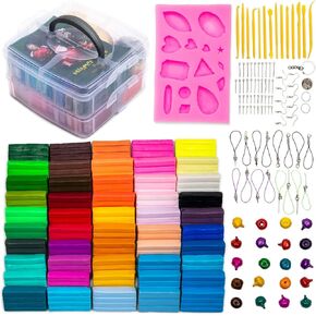 79 Piece Polymer Clay Starter Kit, Oven Bake Modeling Clay with Sculpting Tools, Earring Making Kit, 50 Colors