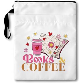 Coffee Book Sleeve with Zipper, Pink Book Covers for Paperbacks with Pocket, Book Pouch Gifts for Book Lover Coffee Lover Librarian, Bookish Idea for Bookmate, Washable Book Sleeve Protector -19