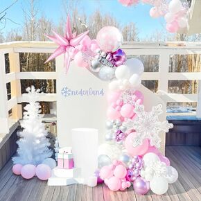 Winter Blue Pearl Silver Snowflake Balloon Garland Arch Kit 115pcs with Light Blue Snowflakes and Mylar Star Balloons for Winter Birthday Baby Shower Christmas New Year's Eve Decorations
