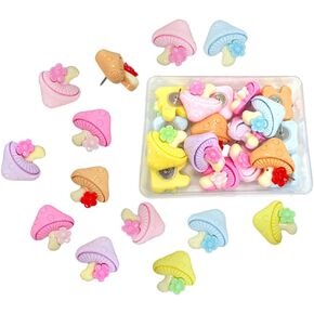 24 pcs Cute Mushroom Push Pins Colorful Thumb Tacks Decorative Drawing Pins for CorkBoard Bulletin Board Photo Maps Memo Home Office Accessories