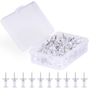DOLLAR BOSS 120Pcs Clear Push Pins Tacks for Bulletin Board, Plastic Head, Steel Point, Thumb Tacks for Cork Board Wall Hanging Poster Photo Map Display Crafts with Storage Box Office Classroom Home