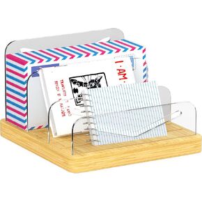 MinBoo Mail Organizer File Holders Letter Organizer Bamboo Desk Document Sorter Envelope Folder Racks Holders for Office Home School