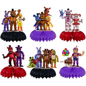 6Pcs Five Nights Party supplies set Five Nights Honeycomb Centerpieces Double Sided Table Topper card
