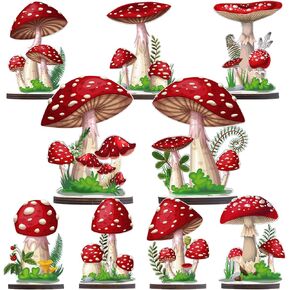 Wooden Mushroom Party Decorations - 9PCS Large Wood Mushroom Centerpieces Table Sign Decor Forest Party Table Decorations Mushroom Birthday Baby Shower Decorations Woodland Party Decor