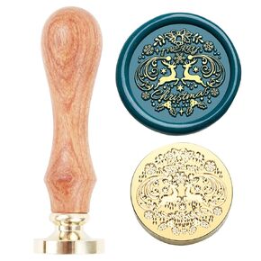 Christmas Wax Seal Stamp, Reindeer Sealing Wax Stamp, 25mm/1.0inch Removable Brass Head Sealing Stamp with Wooden Handle for Christmas New Year Envelopes Wedding Invitation Decoration (C05)