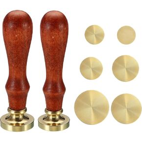 PATIKIL Round Blank Wax Seal Stamp, 6Pcs Removable Brass Head Without Carving Wooden Handle Retro for Envelope Invitation Wine Packing Gift Wrapping, Style 1