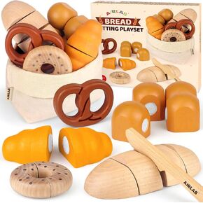 Wooden Play Food Bakery Toy Sets for Kids 1-3 Kitchen Grocery Pretend Play Kitchen Accessories Toy Food Playsets for Kids Ages 4-8 Birthday Gift for Boys Girls Educational Toys