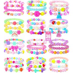 PinkSheep Bracelets for Girls Jewelry: 36 Pcs Bluk Little Girl Bracelets, Cute Kids Bracelets for Girls 2 3 4 5 6 7 Years Old - Princess Bracelets for Teen Girls - Play Jewelry Gift
