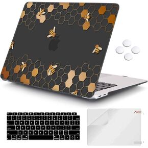 iCasso Compatible with MacBook Air 13 inch Case 2021-2018 Release A2337/A1932/A2179, Hard Shell Case Cover and Keyboard Cover Only for MacBook Air 13'' with Touch ID Retina Display - Honeycomb