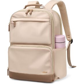 Laptop Backpack for Women: 16 Inch Work Backpack Woman Large Bookbag Waterproof College Computer Teacher Nurse Adult Backpacks Beige Business Travel Purse Bag with Laptop Compartment