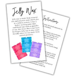 Jelly Wax Melt Care Instruction Cards with Scent Write in Blank | 50 pk 2x3.5" Labels for Transparent Oil Freshie Candle Making Kit Tags Stickers Squeezable