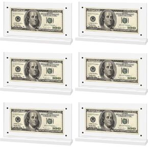 6 Pcs Acrylic Dollar Bill Frame, Currency Display Holder, Bill Money Frame for Collectors, Transparent Money Ticket Protector Frame Dollar Display Case, 7.8 x 4 Inch