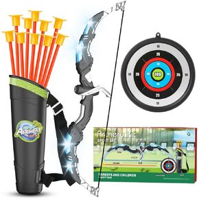Kids Bow and Arrow Set, LED Light Up Archery Toys Set for Kids Ages 4-8 8-12, with 10 Suction Cup Arrows, Target & Quiver, Boys Girls Christmas Birthday Gift Ideas, Indoor Outdoor Kids Toys