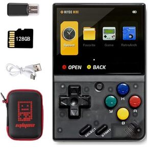 MIYOO Mini V4 Handheld Game Console with Hard Case, 2.8 Inch IPS Screen Retro Linux System Rechargeable 2000mah Battery Portable Retro Game Console with 128GB Card & 11000+ Games