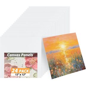 24 Pack Canvas Boards for Painting 12 x 12 Inch Canvases for Painting, White Blank Canvas Panels Flat Canvas Boards Square Canvas Cotton Artist Canvas Boards for Oil Acrylic Watercolor Paint