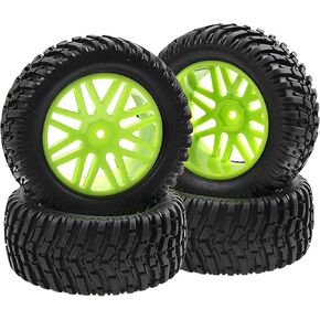ShareGoo OD 96mm/3.77 RC Rubber Tire w/Plastic Rim 12mm Hex Compatible with HSP 94170 94155 1/10 RC Course Truck Wltoys 1/14 144001 144010 124007 124019 12428 RC Car