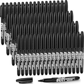 Thenshop 100 Pack Permanent Markers Bulk Black Set Fine Point Marker Pens Waterproof Works on Plastic, Wood, Stone, Metal and Glass