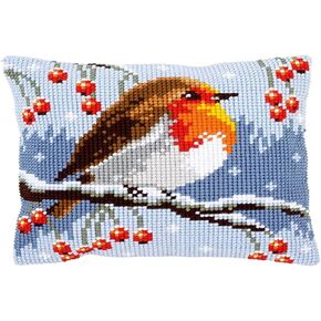Vervaco Cross Stitch Kit: Cushion: Red Robin in The Winter, 40 x 40cm, N