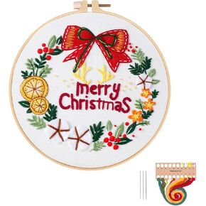 Topapfo Christmas Embroidery Kit for Beginners Adults, Needlepoint Cross Stitch Starters Kits Hand Embroider Craft with Embroidery Stitches Instructions Hoops Threads