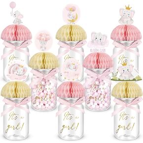 8 Set Elephant Theme Baby Shower Centerpieces for Tables, It's a Boy Girl Mason Jar for Centerpieces Honeycomb Centerpieces Decoration Supplies for Party Gender Reveal Birthday(Blue,Boy) in Kuwait