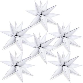 LovesTown 72PCS Silver Spike Balloons, 12 Point Foil Balloons Silver Star Balloons Cone Balloons Magic Starburst Balloons Spiky Balloons for Bachelorette Party Birthday Wedding Decor