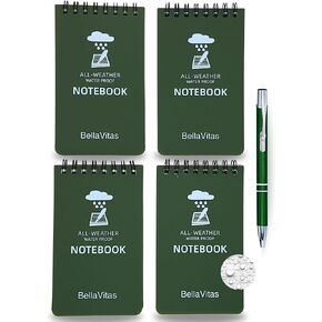 Waterproof 3x5 Notebook Pocket Notebook Small Spiral Notebooks Pocket Notepad Small Notepad 3x5 Pocket Notepad Police Notepad Tactical Notebook and All-Weather pen 4 Pack Black