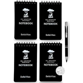 Waterproof 3x5 Notebook Pocket Notebook Small Spiral Notebooks Pocket Notepad Small Notepad 3x5 Pocket Notepad Police Notepad Tactical Notebook and All-Weather pen 4 Pack Black in Saudi Arabia