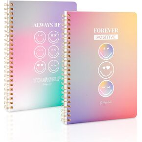 Kaco Pack 2 Cute Mini Spiral Notebooks, Set of 2 For Women, 8.2'' x 5.9'' Hardcover Journal 120 x 2 Lined Pages with Pocket and Sticker
