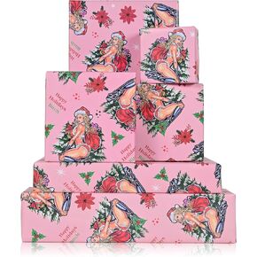 Dtiafu Funny Christmas Wrapping Paper Happy Holiday Bixxh Gift Wrap Paper Bulk Folded Flat Naughty Girls Design Gift Wrapping Paper for Women Adult Grandma Holiday Birthday (6 Pack)