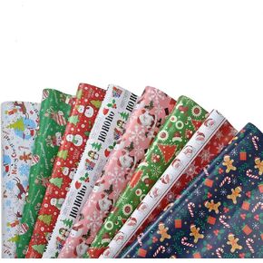 Christmas Wrapping Paper Traditional Gift Wrap, 70x 50cm, Xmas Festive Designs Bulk, Santa, Reindeer, Snowmen, Trees, Socks, Snowflakes,Birthday Holiday Gifts Decorations - 8 Sheets 20"x 27" Folded