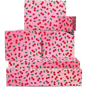 CENTRAL 23 - Pink Wrapping Paper - Cherry Print - 6 GiftWrap Sheets - Birthday Wrap for Women - New Baby Girls - Teenagers - Recyclable