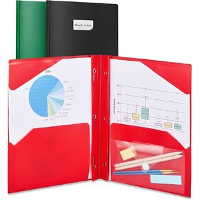 Sooez 3 Pack 2-Pocket Folder with Prongs, Plastic Folders with Pockets and Prongs Including Labels, Heavy Duty Letter Size Pocket Folders with Prongs, Colored Prong Folders for Schoolwork & Office