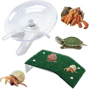 Rainmae 2 Pcs Hermit Crabs Wheel Toy, Hermit Crab Climbing Toys Simulation Grass Hermit Crab Ramp Climbing Ladder, Hermit Turtle Tank Cage Accessories, Suitable for Hermit Crab Habitat Aquarium