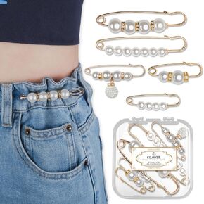 Pearl Brooch Pins 5Pcs Waist Tightener Safety Pins,Safety Pins for Women Girls Clothing Dress Pants Decoration Accessories.Decorative Pins for DIY Decoration and Design.