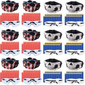 Party Supplies Compatible with Nerf Guns, 12 Sets Boys Birthday Favors Included 240 Foam Bullets, Face Mask and Tactical Glasses for Two Teams War Favors Guns Toy Gift for Kids Party Favors