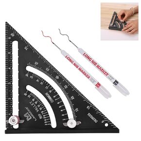 7 inches Carpenter Square Tool, Triangle Square with Deep Hole Marker Pens Plastic Roofing Square Multifunctional Carpentry Square Layout Measuring Tool(Orange)