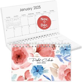 Pocket Calendar 2025-2026, 2025 Pocket Calendar for Purse - 3.5"×6.5" - Runs from January 2025 until December 2026, Small Pocket Planner with Coil for Planning and Organizing