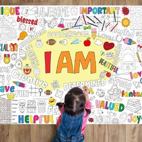 Positive Affirmations Coloring Poster for Kids Giant Fun Design Inspirational Coloring Tablecloth Fun Large Coloring Books Jumbo Coloring Banner for kids Classroom Home Birthday Party Supplies Favor