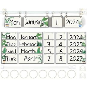 Boho Calendar Bulletin Board Set Boho Rainbow Flip Calendar with Holder Boho Classroom Decoration with 54 Date Cards Adjustable Calendar Holder for Classroom Home Decor Supplies