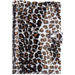 Mogoostry A6 Leopard Print Binder Cover Soft PVC A6 Size Refillable Binder Cover 6-Ring Snap Button Closure Notebook Binder Folder Loose-Leaf File Organizer