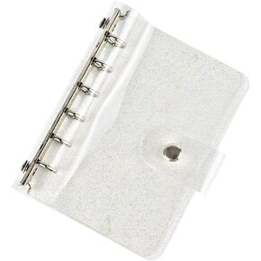 1PC Clear Glitter Binder Cover 6-Ring Loose-Leaf Folder Soft PVC Noterbook Personal A7 Silver Round Ring Binders with Snap Button Closure Folders Planner Covers