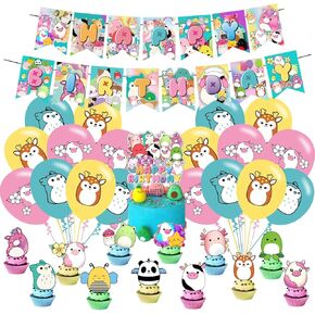 Cute Birthday Decorations, Cute Party Supplies Include Happy Birthday Banner, Cake Topper and Cupcake Toppers, Balloons for Kids Party Decor